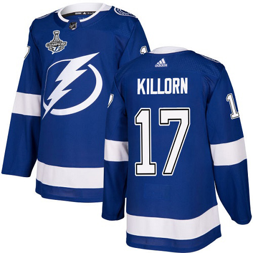 Men Adidas Tampa Bay Lightning #17 Alex Killorn Blue Home Authentic 2020 Stanley Cup Champions Stitched NHL Jersey